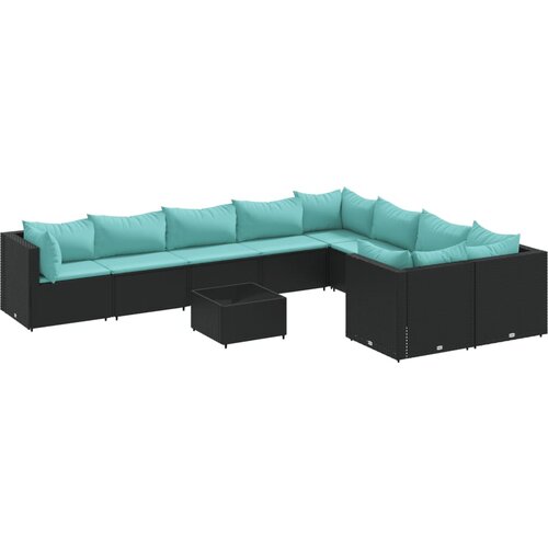 vidaXL Vrtna garnitura - 10-dijelni set vrtnih sofa s jastucima crni od poliratana - Crna i plava 4x kutna + 5x srednja + stol 1 Cene
