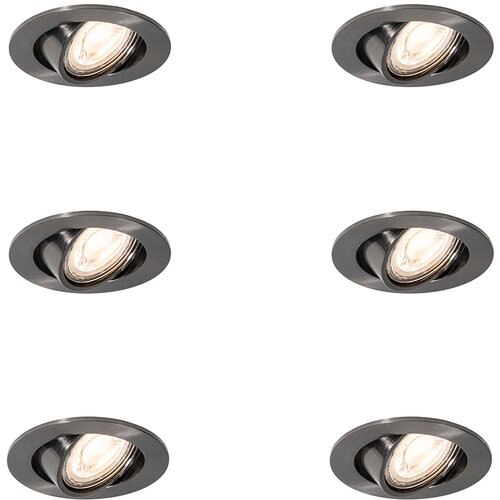 QAZQA Set van 6 moderne inbouwspots gunmetal GU10 50mm rond kantelbaar - Cisco Slike