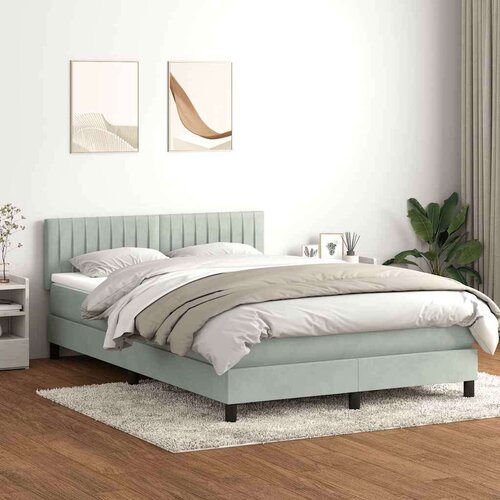VidaXL Krevet s oprugama i madracem svjetlosivi 160x210 cm bar&amp;scaron;unasti Slike
