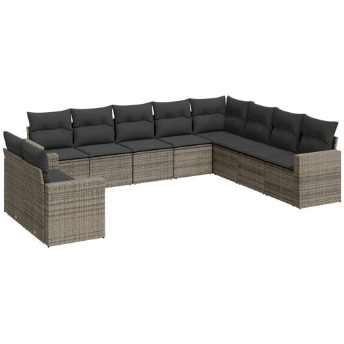  10-dijelni set vrtnih sofa od poliratana s jastucima sivi Slike