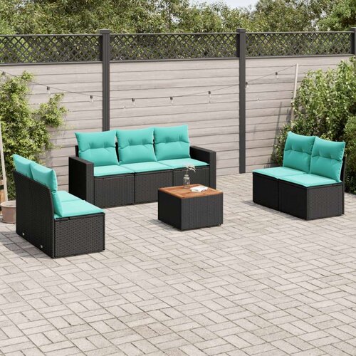  Vrtna garnitura - 8-dijelni set vrtnih sofa od poliratana s jastucima crni - Crna 1 Cijene