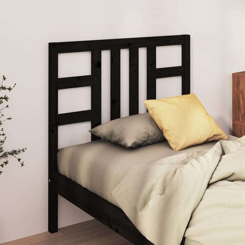  Uzglavlje za krevet crno 106 x 4 x 100 cm od masivne borovine Slike