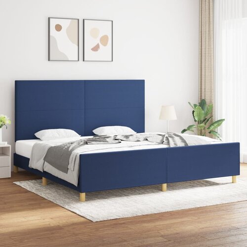 The Living Store Posteljni okvir z vzglavjem moder 200x200 cm blago - Posteljni Okvir Z Vzglavjem, (21529068) Slike