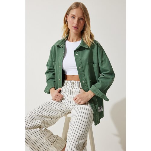 women's green oversize gabardine jacket with pockets Slike