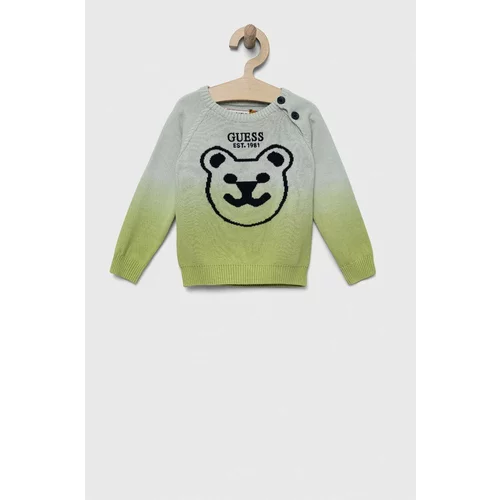 Guess Bombažni pulover za dojenčke zelena barva