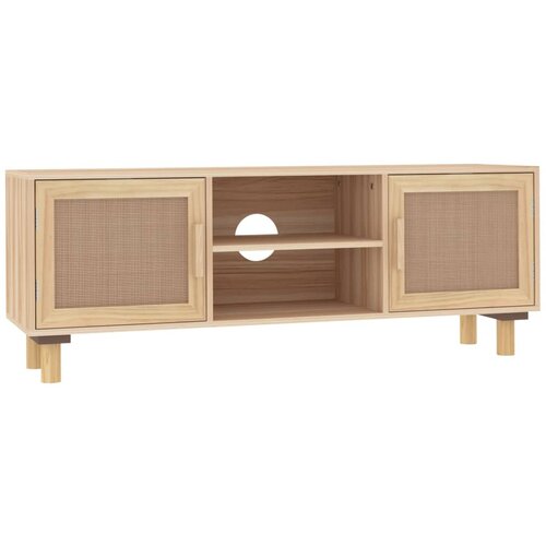 Maison Chic TV omarica - TV stojalo - Televizijska omarica Rjavo 105x30x40 cm trdna borovina in naravni ratan, (21699197) Slike