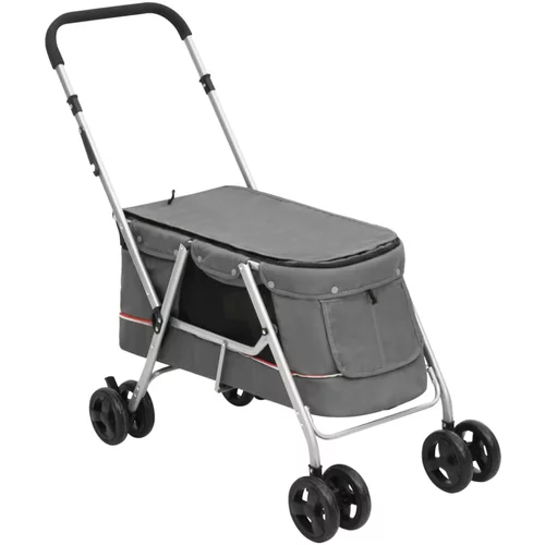 vidaXL Zložljiv pasji voziček siv 100x49x96 cm laneno blago