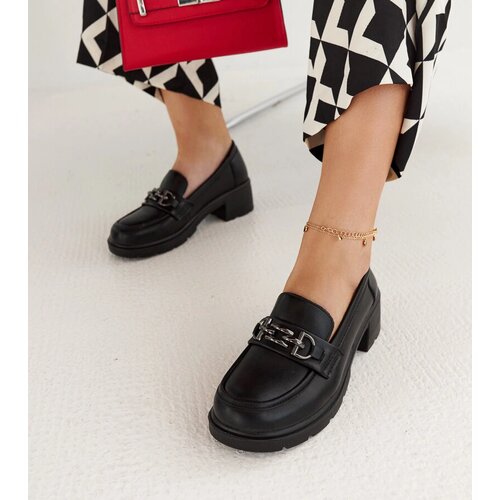 Gemre Black eco-leather heeled loafers with metal decoration Lyyli Cijene