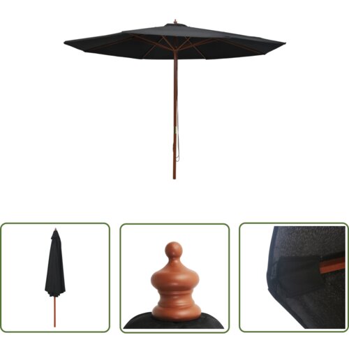  The Living Store Zunanji senčnik z lesenim drogom 350 cm črn - Senčnik, (21742397) Cene