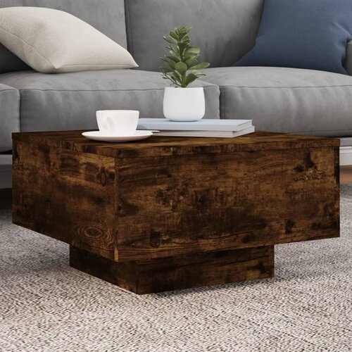 VidaXL Stolić za kavu s LED svjetlima boja dimljenog hrasta 55x55x31cm Slike