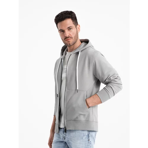 Ombre Men's BASIC unbuttoned hooded sweatshirt - grey