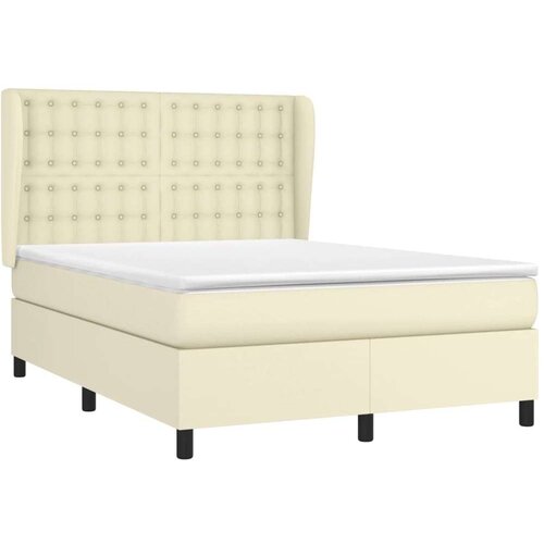  Krevet s oprugama i madracem krem 140 x 190 cm od umjetne kože Slike