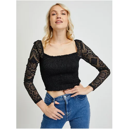 Guess Black Women's Top with Lace Sleeves - Women