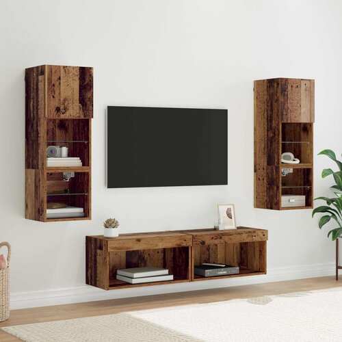 vidaXL TV zidna enota z LED lučmi 6 pcs Star les Konstruiran les Cene