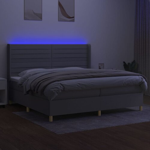  Krevet box spring s madracem LED svjetlosivi 200x200 cm tkanina Slike