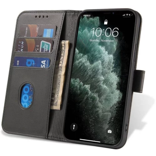 Onasi Wallet denarnica usnjena preklopna torbica iPhone 15 Pro - črna