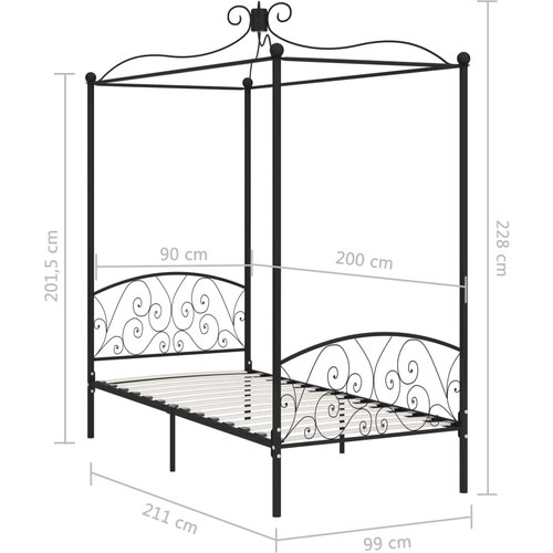  Okvir za krevet s nadstre&amp;scaron;nicom crni metalni 90 x 200 cm Slike
