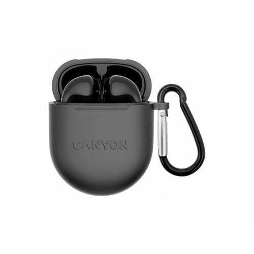 Canyon TWS-6 Bluetooth headset, with microphone, BT V5.3 JL 6976D4, Frequence Response:20Hz-20kHz, battery EarBud 30mAh*2+Charging Case 400mAh, type-C cable length 0.24m, Size: 64*48*26mm, 0.040kg, Black Slike