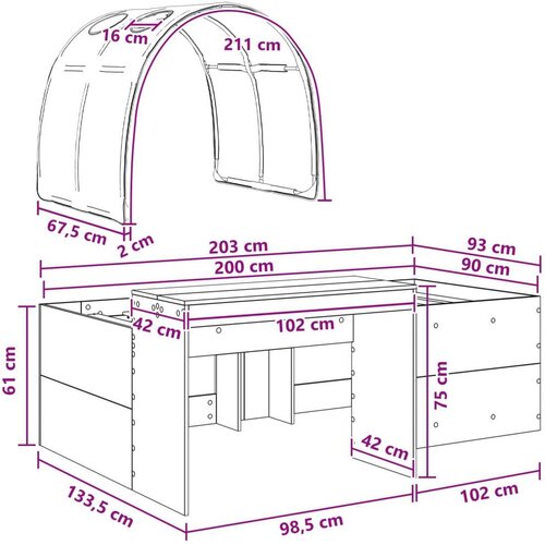  Krevet s tunelom 4 pcs Artisian hrast i crvena - Bijela i crvena Cene
