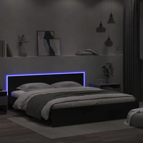  Okvir kreveta s uzglavljem i LED svjetlima crni 200 x 200 cm
