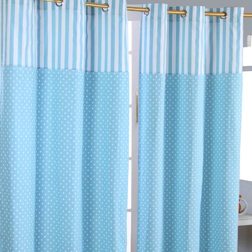 HOMESCAPES Polka Dots Blue Ready Made Eyelet Curtain Par, 117x137 cm Drop, (20749468) Cene