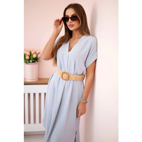 Kesi Włoski Dress with a decorative belt grey Cene
