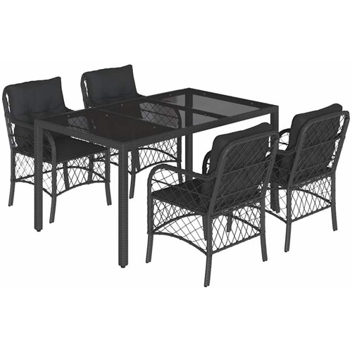  5-dijelni vrtni blagovaonski set s jastucima od poliratana crni Crna 150 cm table length Slike