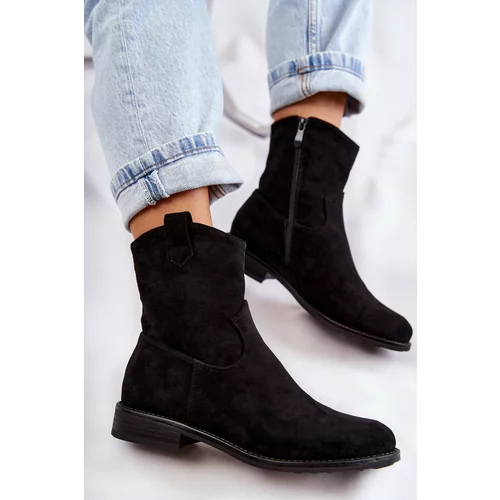 Kesi Women's Suede Flat Heel Boots Black Fiorenz