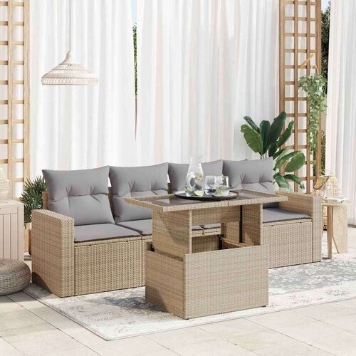 VidaXL 5-dijelni vrtni set sofa s jastucima bež od poliratana Slike