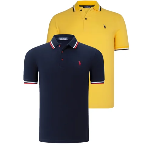 Dewberry DUAL SET T8594 MENS T-SHIRT-NAVY BLUE-YELLOW