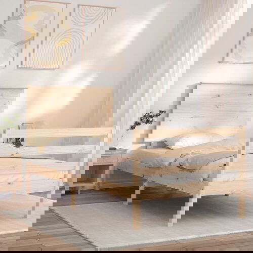 The Living Store Posteljni okvir z vzglavjem 100x200 cm trden les - Posteljni Okvir, (21527724) Slike