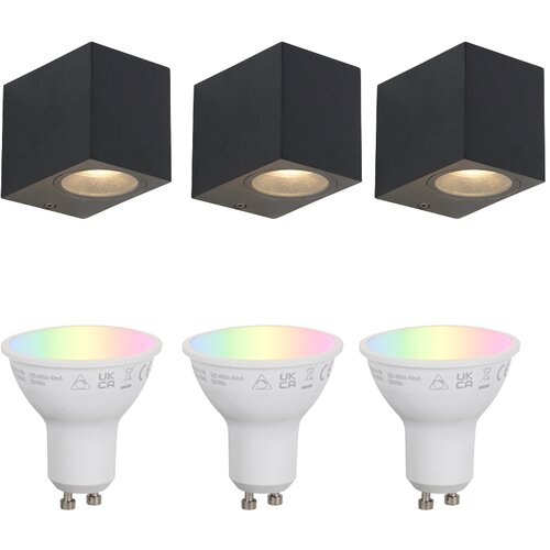 QAZQA Set van 3 smart wandlampen zwart GU10 50mm IP44 - Baleno Cene
