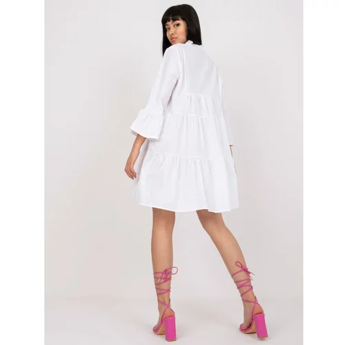 Fashion Hunters White dress with a frill and 3/4 sleeves RUE PARIS