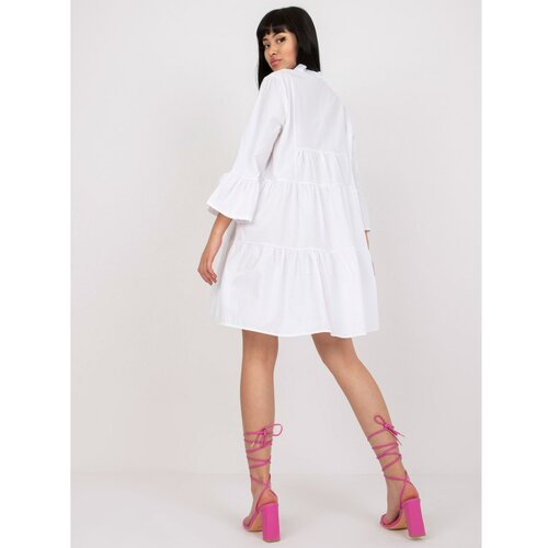 Fashion Hunters White dress with a frill and 3/4 sleeves RUE PARIS Slike