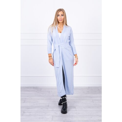 Kesi Long sweater with waist tie in blue color Slike