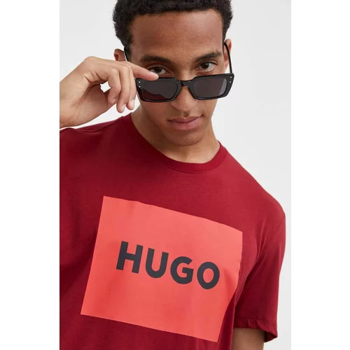 Hugo Bombažna kratka majica bordo barva