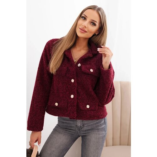 Kesi Włoski Women's jacket with fluffy wool structure and decorative buttons plum Cene