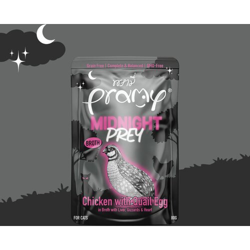 Pramy Cat Midnight Prey piletina s prepeličjim jajem u juhi 60 g Slike
