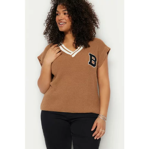 Trendyol Curve Plus Size Sweater Vest - Brown