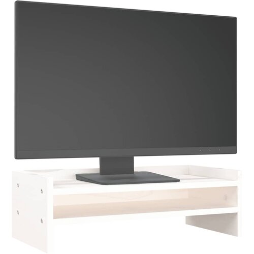  Stalak za monitor bijeli 50 x 24 x 16 cm od masivne borovine Slike