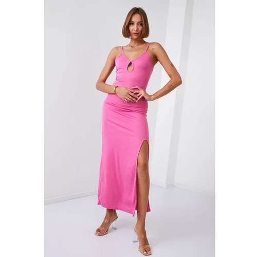 FASARDI Plain maxi dress with straps and pink fly