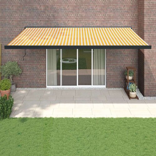  Tenda na uvlačenje žuto-bijela 5 x 3 m od tkanine i aluminija Slike