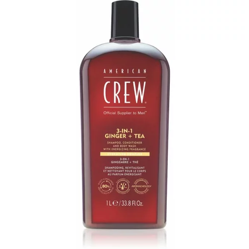 American Crew 3 in 1 Ginger + Tea 3 v 1 šampon, balzam in gel za prhanje za moške 1000 ml