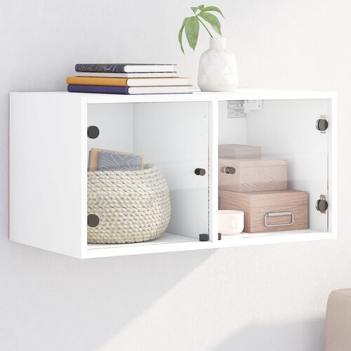 vidaXL Stenska omarica s steklenimi vrati bela 68,5x37x35 cm Cene