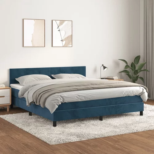 vidaXL Box spring postelja z vzmetnico temno modra 160x200 cm žamet