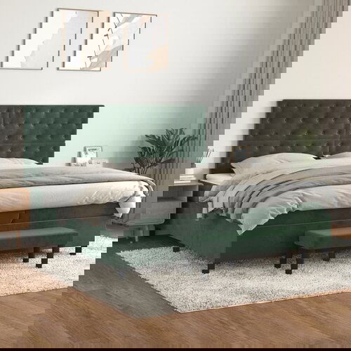  The Living Store Box spring postelja z vzmetnico temno zelena 200x200 cm žamet - Box Spring Postelja, (21516967) Cene