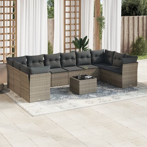 vidaXL 11-dijelni set vrtnih sofa od poliratana s jastucima sivi Cijene