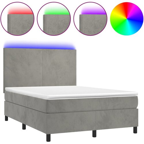 Maison Chic Box spring postelja - Vzmetna postelja z vzmetnico LED svetlo siva 140x200cm žamet SL22159, (21892572) Cene