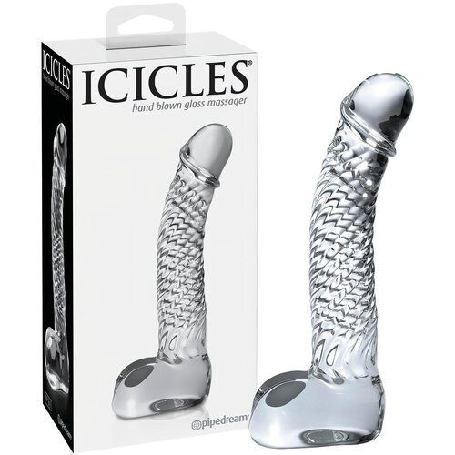 Icicles br. 61 - stakleni dildo sa testisima i penisom (proziran) Cijene