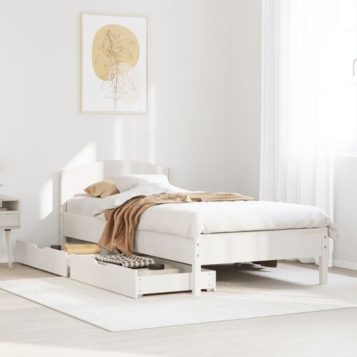VidaXL Posteljni okvir brez vzmetnice bel 90x190 cm trdna borovina Slike